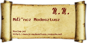 Müncz Modesztusz névjegykártya